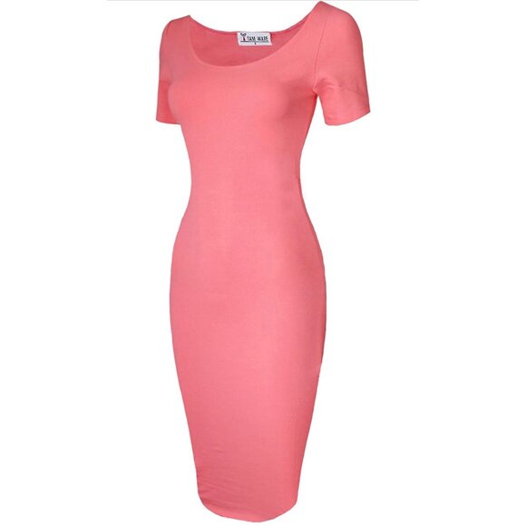 👗 2/$30 👗 Womens Sweatheart Neckline Midi Dress Medium Salmon Pink - Picture 3 of 5